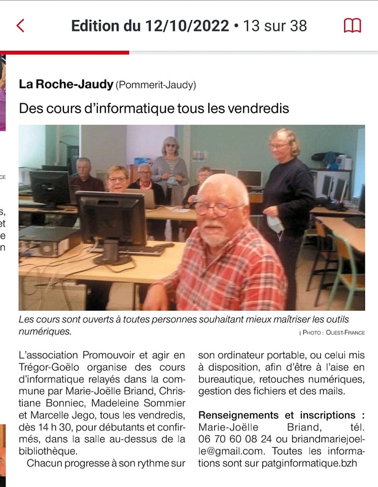 PATG La roche Jaudy à l'honneur dans la presse